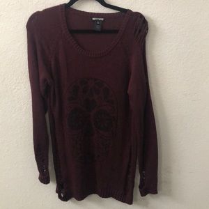 Hot Topic Maroon Sugar Skull Sweater